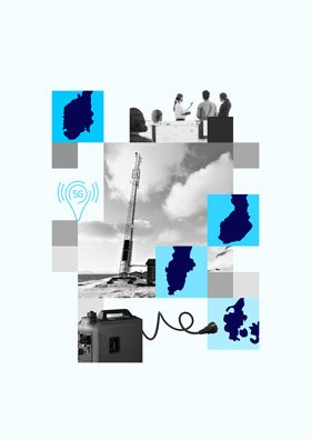 Illustrasjon med 5G, møterom, kart og teknologi, Nordic Digital Security 2025